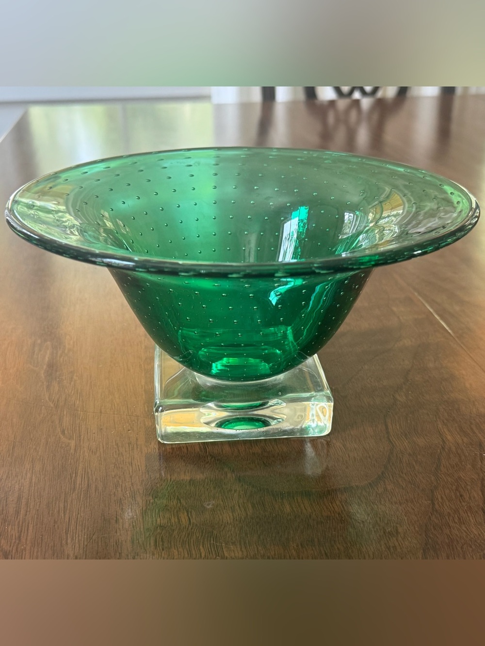 vintage Mid-Century Modern Carl Erickson emerald green art glass compote bowl